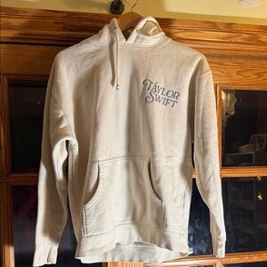 Taylor Swift Beige Hoodie with Blue Logo